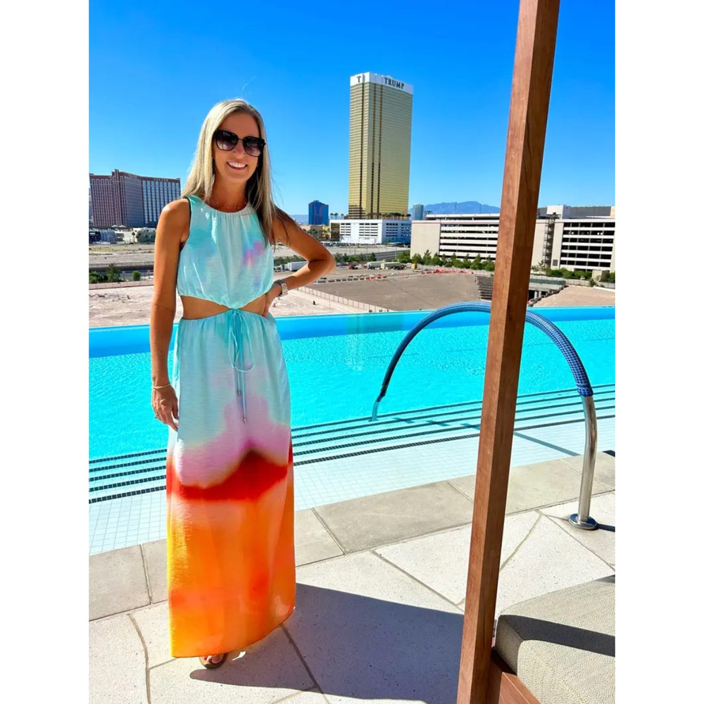 Jonathan Simkhai Alfie Dress Blue Tie Dye Side Cutout Maxi Sleeveless Sz L - Picture 4 of 16